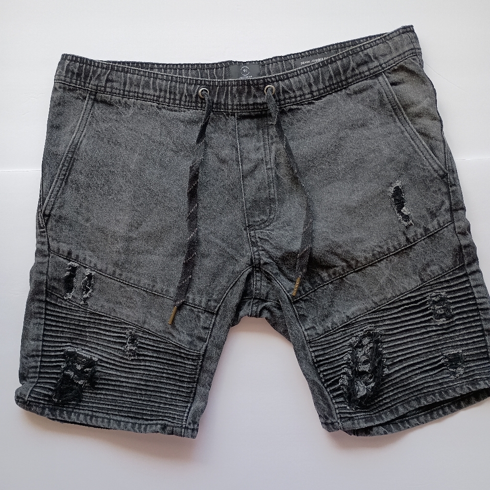 Distressed Gray Denim Shorts